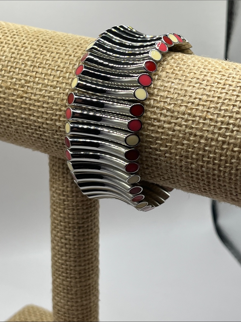 Swatch Watch Lustro Steel Bracelet with Red and Cream Enamel Dots RARE HTF 30mm